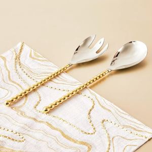 Juego de Servidores de Ensalada de Diseño Moderno, Acero Inoxidable con Recubrimiento Dorado, Mango Largo, Cucharas y Tenedores Metálicos para Servir, Venta al Por Mayor - Product Image 5