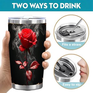 Gobelet isotherme en acier inoxydable 20 oz à double paroi avec motif rose - Product Image 5