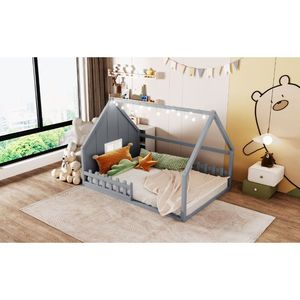 Letto a capanna in legno grigio a grandezza naturale con finestra e recinzione per bambini, modello WF304147AAE - Product Image 6