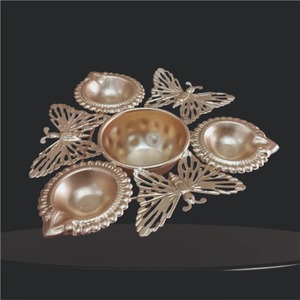Handmade Metal Gold Urli Bowl with Diya Holders for Diwali Decor Wedding Centerpiece <b>Flower</b> Floating Pot Home Decorative Bowl - Product Image 3
