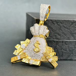 Money Bag Pendant 925 silver Plated Moissanite Hip Hop Themed Charm Men's Everyday Wear - Product Image 6