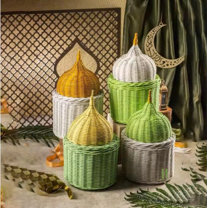 Cesta de Mimbre Estilo Bohemio Religioso con Forma de Domo de Mezquita, Hecha a Mano, Ecológica, Capacidad de 10-20L, para Eid - Product Image 4