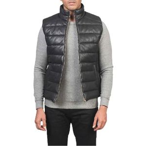 Black <b>Leather</b> Puffer Vest for Men Stylish <b>Sleeveless</b> <b>Jacket</b> Warm Outerwear Perfect for Winter Outdoor Activities Fashion Looks - Product Image 1