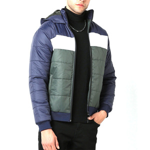 Men's Eco-Friendly High Street Color Block Hooded Puffer Jacket Winter Zipper Closure <b>Fleece</b> Knitted Polyester Fiber Filled - Product Image 1