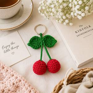 Unique Design Crochet Cherry Bag Charm <b>Keychain</b> Handmade Cotton Key Holder Fashion Handbag Decoration Available for Sale - Product Image 5