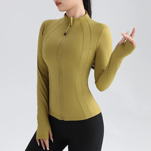 Women Yoga <b>Jacket</b> Full Zip Mock Neck Long Sleeve High Elasticity Slim Fit Athletic Breathable <b>Workout</b> Top Front Logo - Product Image 4