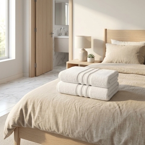 Soft Cotton <b>Bath</b> <b>Towels</b> Zero Twist Two Piece <b>Set</b> Sage White Three Stripe Design for Homes Hotel Spas Retail Gifts use adult - Product Image 6