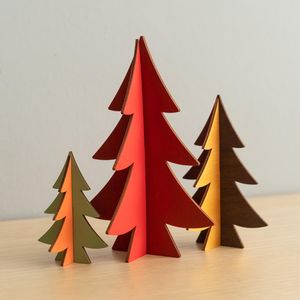 Ensemble de décorations de Noël en bois découpées au laser, décorations de table minimalistes, thème hivernal multicolore, trio - Product Image 2