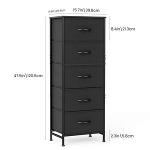 Comò con telaio in acciaio da 48 pollici con 5 cassetti in tessuto, comodino, armadio e mobiletto per riporre vestiti, mobili per camera da letto - Product Image 4