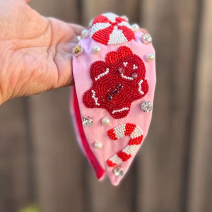 Diadema Navideña Hecha a Mano con Cuentas para Mujeres y Niñas, Adornos de Bastones de Caramelo Rosados y Pan de Jengibre - Product Image 1