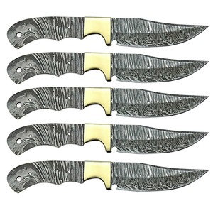 Lames brutes Skinner en acier Damas pour couteaux à lame fixe DIY, avec contreforts en laiton OEM, pleine longueur de lame, pour la fabrication de couteaux de camping et de chasse - Product Image 1