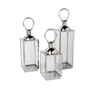 Lanternes décoratives pour la maison et le jardin en acier inoxydable et verre, lanternes en métal poli argenté durables - Product Image 6