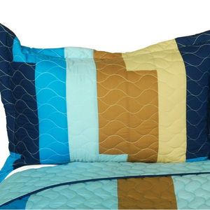 Classic Playbook a Full/Queen <b>Quilt</b> Set Vermicelli-Quilted Patchwork Striped Stylish Comfortable <b>Bedding</b> - Product Image 2