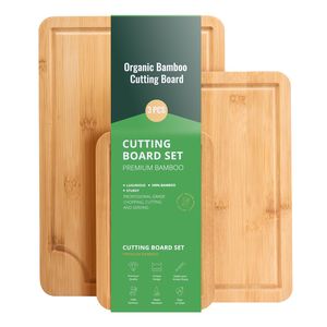 Planche à découper en bambou 3 pièces haut de gamme et polyvalente, robuste et durable, avec rainure pour jus et huile de qualité alimentaire, pour la cuisine domestique - Product Image 1