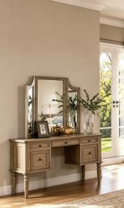 Tocador de Madera Blanco de Lujo con Espejo, Cajones de Almacenamiento y Escritorio de Maquillaje, Muebles de Dormitorio al por Mayor - Product Image 4