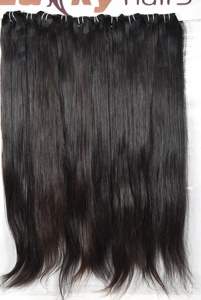 Extensions de cheveux humains 100% naturels, vierges, lisses, noirs naturels, double trame, cuticules alignées, non traités, Remy - Product Image 6