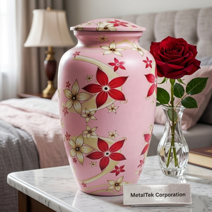 Handcrafted Pink Floral Cremation Urn Large Adult Funeral Vase Decorative Metal <b>Memorial</b> <b>Keepsake</b> Burial Jars Decorative Urns - Product Image 1