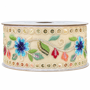 Embroidered <b>Lace</b> Trims Vintage Floral Border Ribbon Sewing Craft Garment Accessories Wholesale Fabric <b>Applique</b> Supplier - Product Image 1