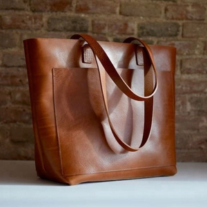 Genuine Leather <b>Tote</b> Bag Solid Color Minimalist Style Open Top Daily Use All Seasons Women's Handbag - Product Image 3