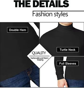 T-shirt à col roulé pour homme, formel, uni, tricoté, écologique, respirant, infroissable, coupe classique, en polyester/coton, manches longues - Product Image 5