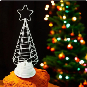 Premium White Metal Wire Christmas <b>Tree</b> Figurine with Star Top Lighted <b>Tabletop</b> Sculpture Modern Minimalist Holiday Decor - Product Image 1