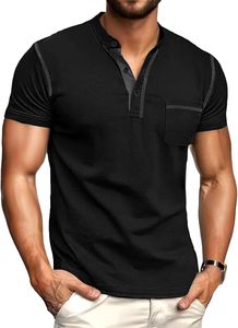 T-shirt tricoté à col montant et manches courtes pour homme, couleurs unies, coupe athlétique décontractée, mélange de coton respirant pour l'été, tailles S - 4XL - Product Image 4
