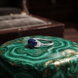 Bague de fiançailles vintage pour femme en argent 925 avec lapis-lazuli serti à griffes et accent en topaze blanche - Product Image 1