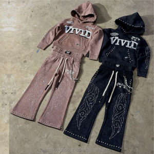 ชุดเซ็ตสตรีทแวร์ฤดูหนาว เสื้อฮู้ดดี้ปักลาย พร้อมกางเกงจ็อกเกอร์ทรงขาบาน สไตล์วินเทจฟอกสี ยูนิเซ็กส์ ลายกราฟิก DTG - Product Image 1