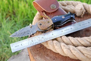 Cuchillo Plegable de Acero de Damasco Hecho a Mano con Mango de Cuerno de Búfalo, Cuchillo de Bolsillo para Camping al Aire Libre, OEM/ODM Disponible - Product Image 3