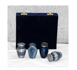 Set of 4 Blue Mini Cremation Urn <b>Keepsakes</b> Blue Small Urns for Human Ashes <b>Memorial</b> Ashes Urn with Velvet <b>Box</b> - Product Image 6