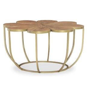 Nouvelle table basse ronde décorative moderne noire avec plateau en bois et structure en métal pour salon - Product Image 3