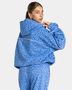Ensemble survêtement streetwear deux pièces pour femme, sweat à capuche et pantalon oversize à imprimé léopard bleu délavé, 100% coton, décontracté, hiver - Product Image 4