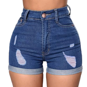 Nouvelle Arrivée Short en jean mini taille haute pour femme, effet ventre plat, avec revers en jean - Product Image 5