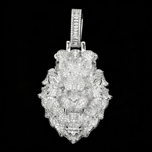 Colgante Cabeza de Tigre de Plata 925 con Moissanita, Temática Animal, Lujo Iced Out, Colgante Hip Hop Bling para Hombre - Product Image 3