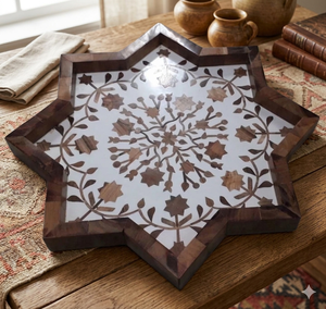 Bandejas Decorativas con Diseño de Estrella, Bandeja de Madera para Servir, Plato de Nácar con Patrón Árabe para Uso en Restaurantes de Chocolate - Product Image 1