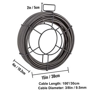 Cavo per la pulizia di scarichi in acciaio a nucleo solido da 30,5 m x 3/8 pollici con 4 frese per tubi da 4 pollici, in metallo - Product Image 1
