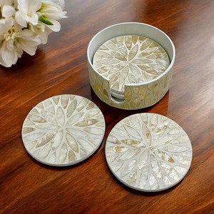 REHMAN CRAFT Modern Handmade Iridescent Petal MDF <b>Drink</b> <b>Coasters</b> with Storage Caddy 9cm Diameter 3mm Thickness - Product Image 4
