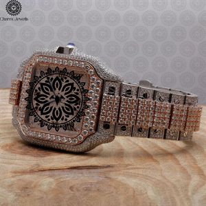Charm Jewells Luxury Men's Stainless Steel Tonneau <b>Watch</b> <b>Diamond</b> Encrusted Folding Clasp Quartz Movement 20mm Band - Product Image 3
