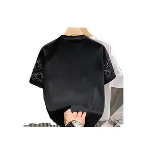 เสื้อยืดโอเวอร์ไซส์ผ้าฝ้ายคุณภาพสูง 100% ประดับเพชร พิมพ์ลายโลโก้แบบกำหนดเอง แขนสั้น ลายเสือดาว คอกลม - Product Image 6