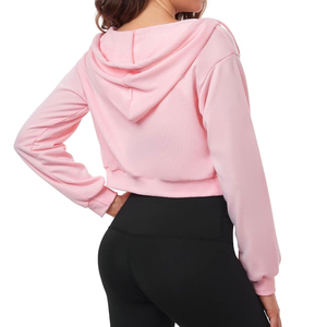 Sudadera con capucha de invierno para mujer, estilo urbano, con logo personalizado, tejida, transpirable, top corto informal para gimnasio - Product Image 3