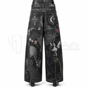 Jeans amples noirs personnalisés pour hommes, style color block, en denim épais et écologique, vente en gros, pantalon streetwear tendance - Product Image 2