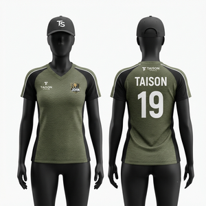 Camiseta de Disc Golf para Mujer, Premium, 180 GSM, Poliéster que Absorbe la Humedad, Color Verde Oliva y Negro, Panel Raglán, Diseño de Logotipo Personalizado - Product Image 1