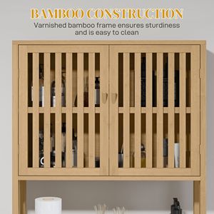 Mobiletto Salvaspazio in Bambù Naturale da Posizionare Sopra il WC con Ante a Doghe e Ripiano Regolabile - Ideale per il Bagno - Product Image 6