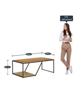 Industrial Wooden <b>Computer</b> Desk with Black Metal Frame Side Storage Shelf <b>for</b> Office Study and Home Workstation - Product Image 3