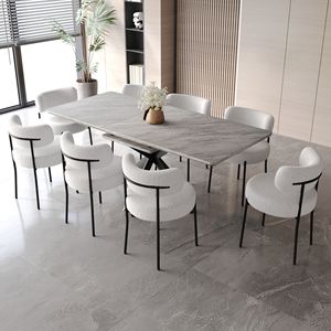 Set da Pranzo con Schienale Curvo Imbottito e Senza Braccioli per 4-8 Persone, Mobili da Sala da Pranzo Estensibili - Product Image 1