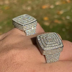 Iced Out Moissanite Diamond <b>Ring</b> 925 <b>Silver</b> Square Cluster Hip Hop <b>Statement</b> <b>Ring</b> - Product Image 3
