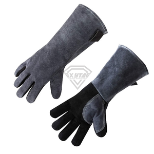Heavy Duty Split Cowhide Leather Welding <b>Gloves</b> Heat Resistant <b>Long</b> Sleeve Industrial Safety Protective Work <b>Gloves</b> Grey Black - Product Image 2