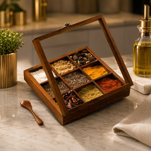 Wooden Spice <b>Box</b> With Glass Lid Divided Compartments For Kitchen Storage Traditional Design by blossom craft india - Product Image 2