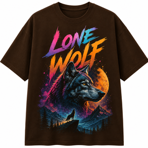 เสื้อยืดคอกลมแขนสั้นสีดำพิมพ์ลาย Lone Wolf สำหรับผู้ชาย ทรงปกติ สไตล์ฮิปฮอป ผ้าเจอร์ซีย์คอตตอน 100% ระบายอากาศได้ดี - Product Image 1