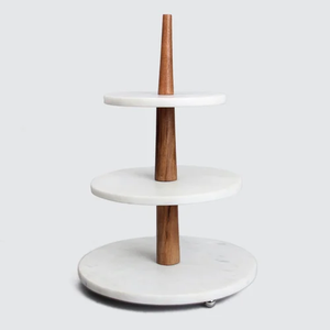 Marble <b>Cake</b> <b>Stand</b> <b>3</b> <b>Tier</b> Crafts Round Cupcake Platter Wood And Marble <b>Cake</b> <b>Stand</b> At Lowest Price - Product Image 2
